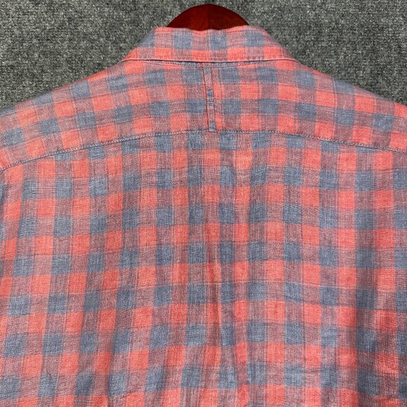 Banana Republic Shirt Mens Large Camden Fit Red Blue Linen Check Button Down - Picture 8 of 8